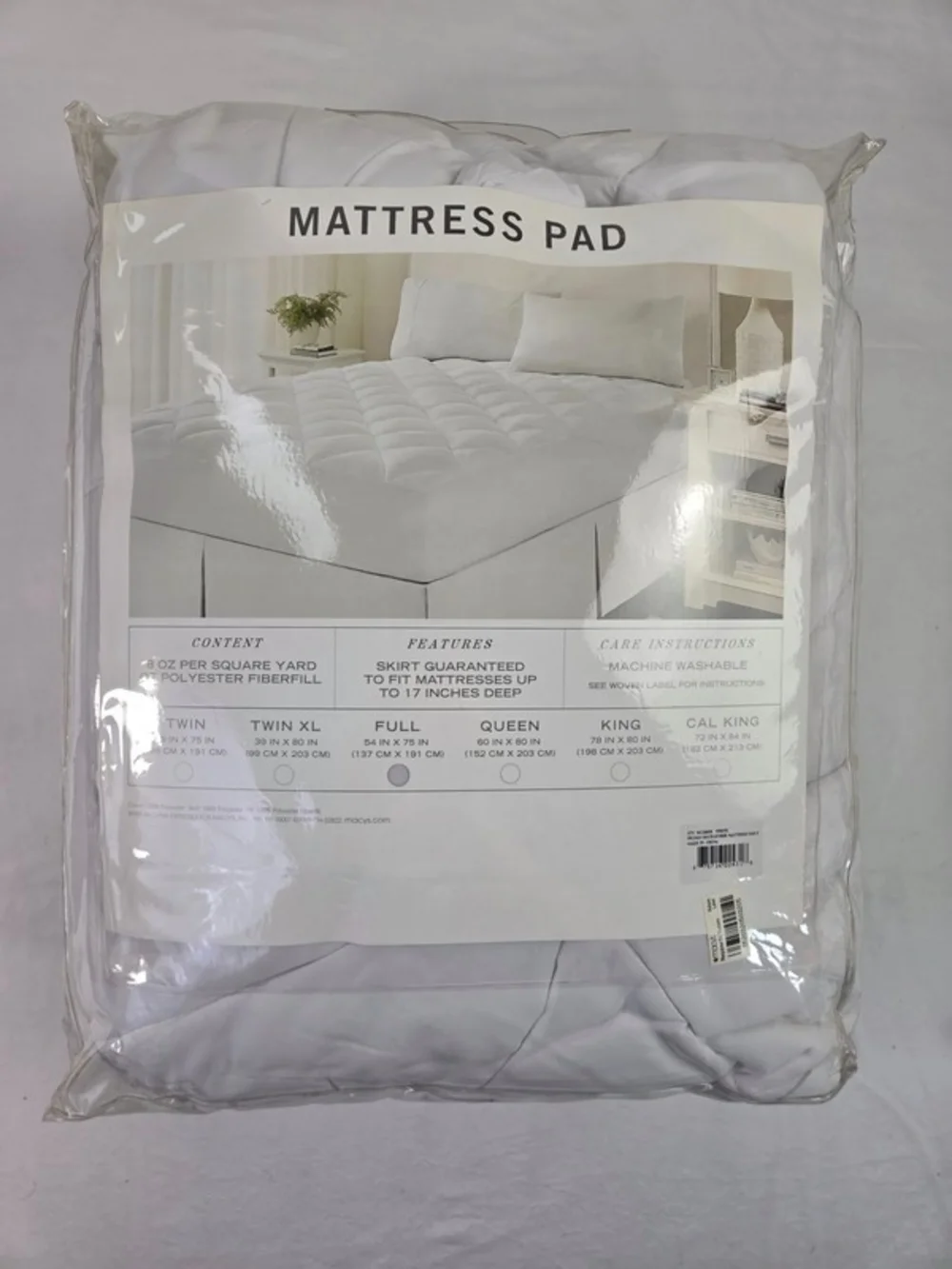 Macys White Quilted Plush Top Mattress Pad Full Size Deep Pocket Microfiber NWT